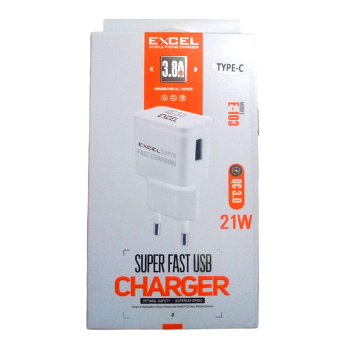 Excel E103 Ultra Fast Charger 3.8A Charging Adapter 21W Fast Charging Quick Charge 3.0 With Fast Cable