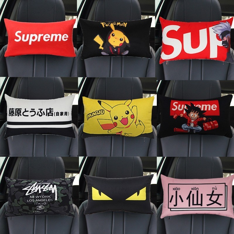 A pair of car headrests, cartoon cute personality creativity, four seasons tide brand car neck pillows, men's car seat pillows