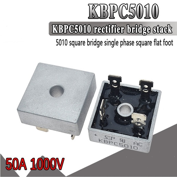 Silver KBPC5010 1000 Volt Bridge Rectifier 5010 Diode 50A 1000V AC To DC Single Phase Metal Housing 4 Pins Leads 50A Diode 1000V KBPC5010 Bridge Rectifier 5010 Full Wave Bridge Rectifier Diode. 
