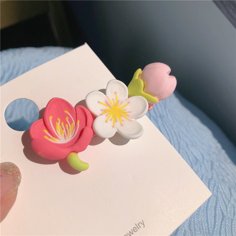 Pink peach blossom hairpin ~ sweet girly heart cherry blossom small fresh side clip hair ornament summer ins headdress bangs clip