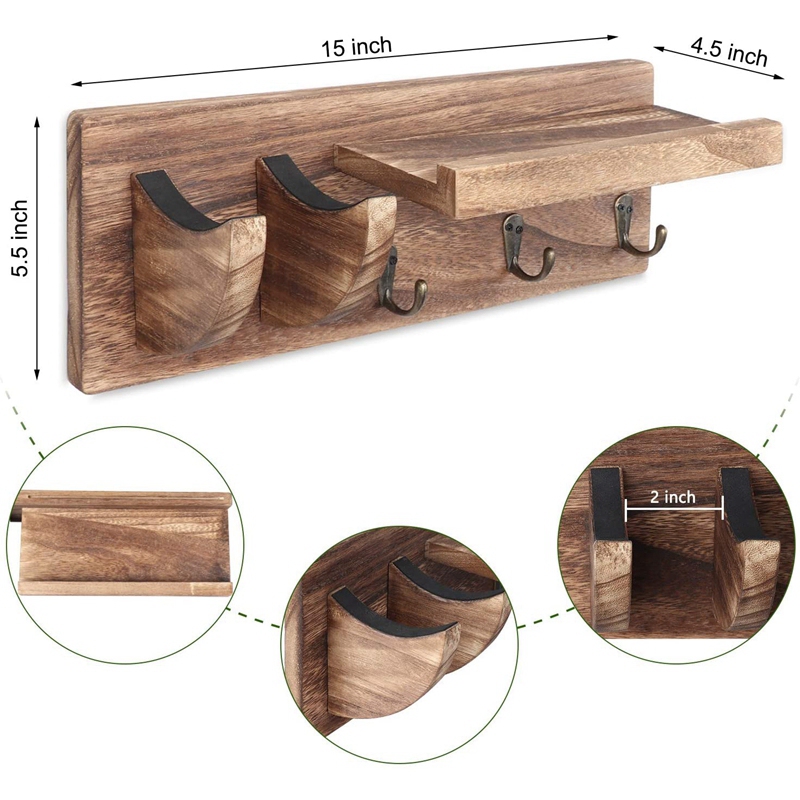Guitar Wall Hanger Guitar Holder Wall Mount Bracket Hanger Guitar Wood Hanging with Pick Holder and 3 Hooks Carbonized. 