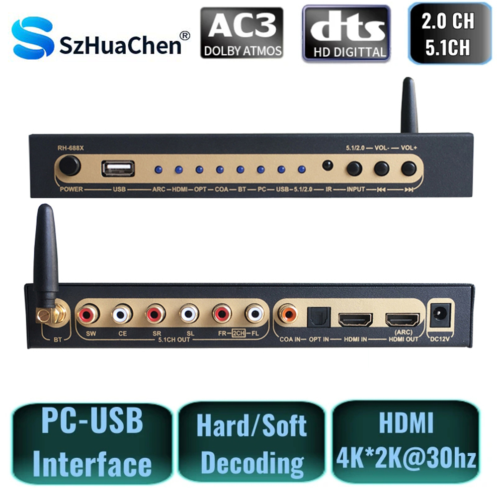 HDMI-compatible Audio Extractor DTS Dolby Digital Audio 5.1 Decoder Coaxial SPDIF PC USB Bluetooth5.0 Input ARC for Home Theatre