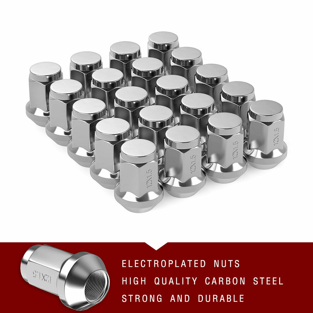 20Pcs Lug Nuts Bulge Acorn 12x1.5 Chrome Wheel Nut Replacement for F-ord F-usion F-ocus E-scape. 
