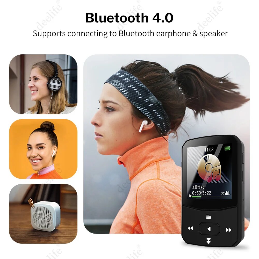 Deelife Sport Bluetooth MP3 Player for Running with Music Play Armband Portable Clip Pedometer FM Radio TF Recording Mini Mp 3. 