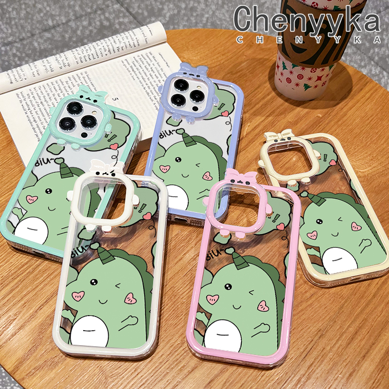 Chenyyka For iPhone 6 Plus 6s Plus 7 Plus 8 Plus Case Cartoon Cute Green Dinosaur Shockproof Clear Phone Cases Little Monster Camera Lens Protective Cover Silicone Transparent Soft Case. 