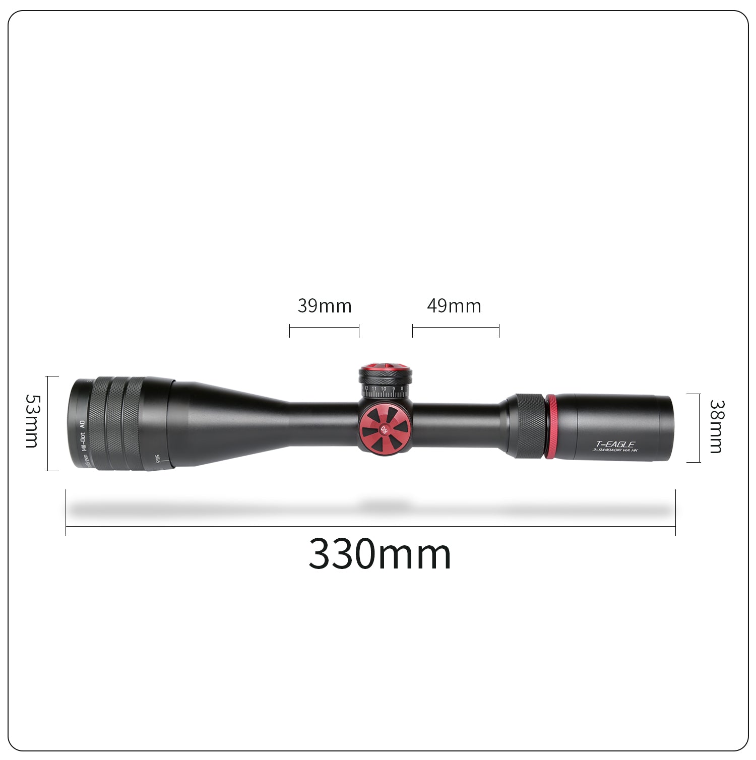 Premium T-Eagle 3-9X40 AO IR Tactical Scope Binocular Optic Sight Green Red  Illumination With 11MM Mounts. 