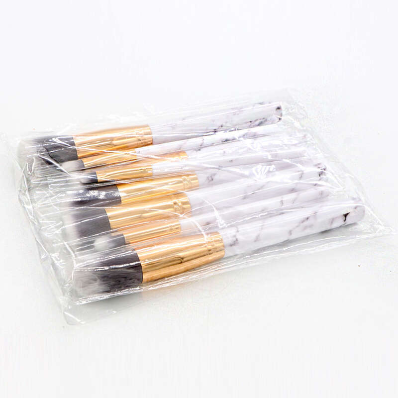 10 Marble Pattern Free Brush Set Large and 5 Small Tools Makeup PU Bucket Packaging. 