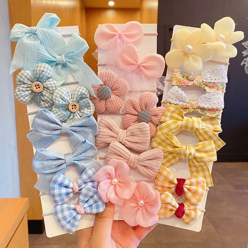 10pcs/Set Children Bowknot Flower Hair Rope Candy Color Bow Hairbands for Women Girls Ponytail Rubber Bands Scrunchies Xmas Gift. 