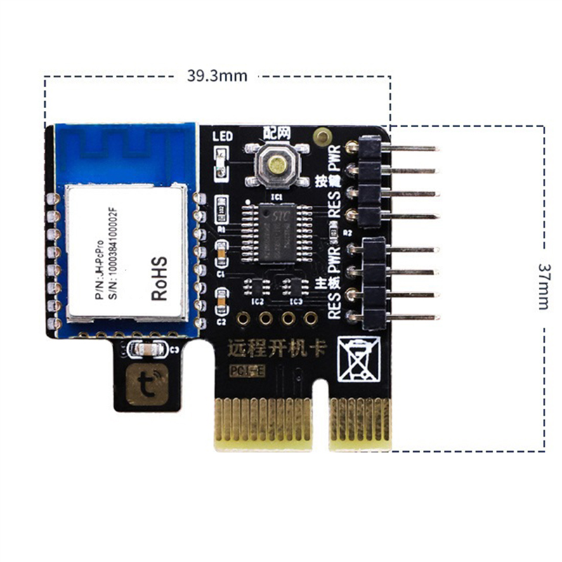 Tuya PCIe Power Reset Card-1 x Computer Remote Boot Card
1 x long baffle (about 120mm long)
2 x antennas
1 x 433Mhz remote control
1 x random post
1 x screw-Black. 