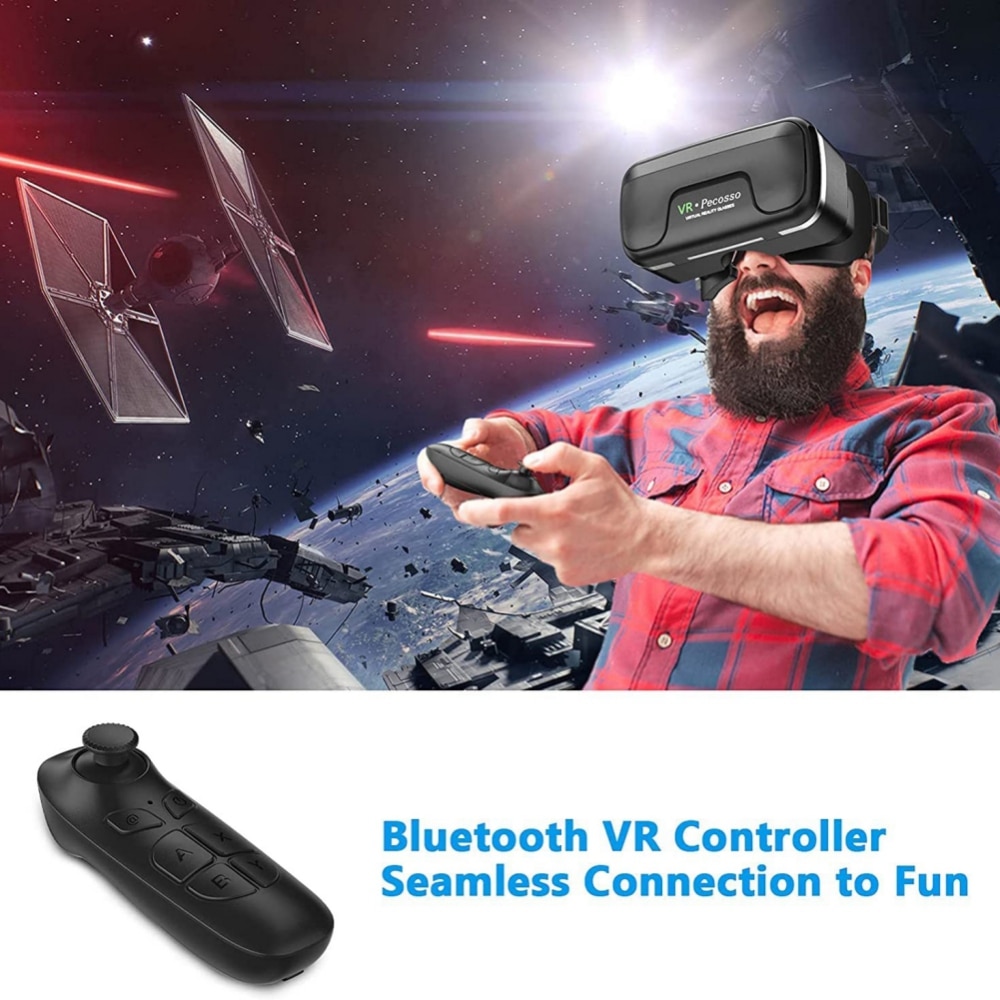 VR Headset with Control,3D VR Glasses for Movies Video Games Virtual Reality Glasses VR Goggles Compatible with IOS/Android. 