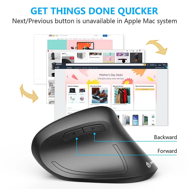 iClever WM101 Wireless Vertical Mouse Ergonomic Mouse 2400 DPI Upright Mouse Programmable For MacBook Tablet Laptop 2.4G Mouse. 
