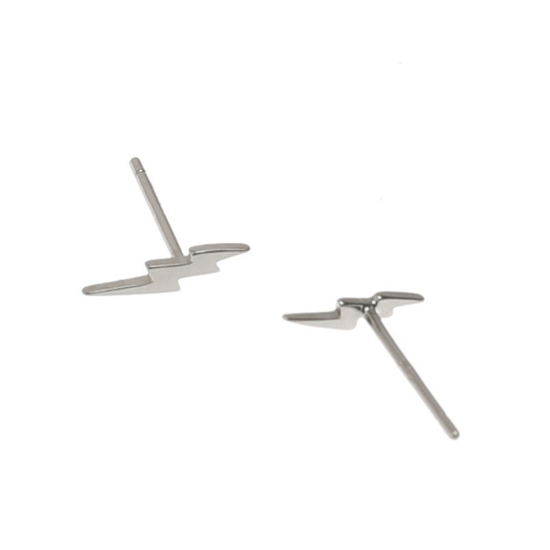 925 silver needle lightning small earrings single for boys, fashionable and simple bi-fold thunder and lightning shape