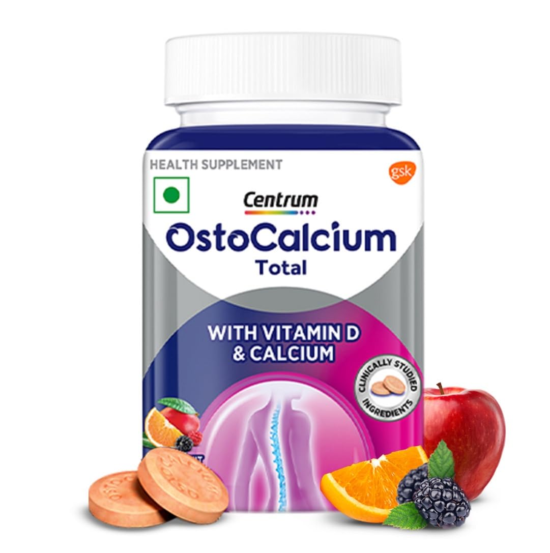 Centrum OstoCalcium Total Chewables (30s) | Vitamin D & Calcium (Veg) to support Strong Bones, Joints & Muscles