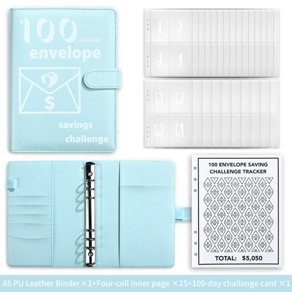 23.5*17.7CM Envelope challenge binder Innovative PU 100 Envelope Challenge Budget binder for Personal finance management Saving for a specific goal Family budgeting. 
