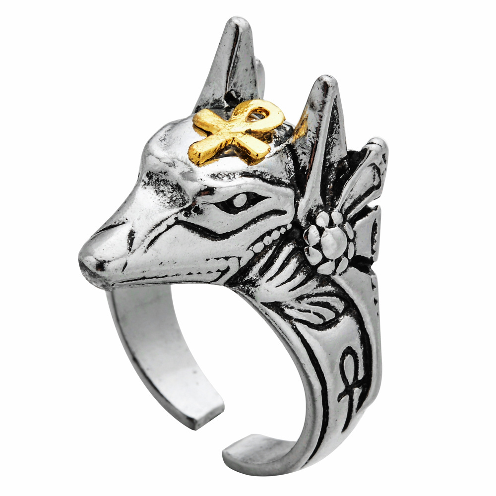 Trendy retro Anubis ring, personalized ancient Egyptian god of death, jackal head ring, cross bracelet