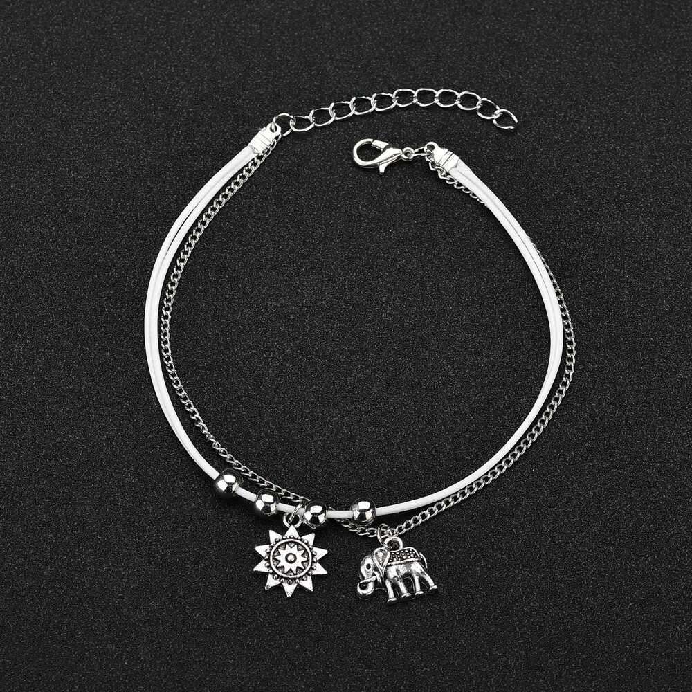 Storm Simia Alloy Elephant Sun Three Multi layer Square Bead Decoration Foot Chain. 