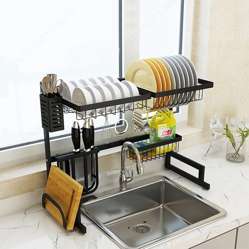 For Kitchen Shelf Spice Rack Retractable Storage Pot Kitchenware Drain