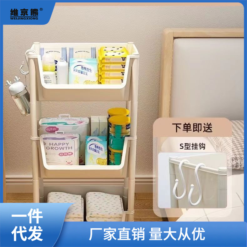 Plastic mobile bookshelf, multi-layer floor shelves, wheeled trolley storage racks, desktop storage cabinets, layered shelves. 