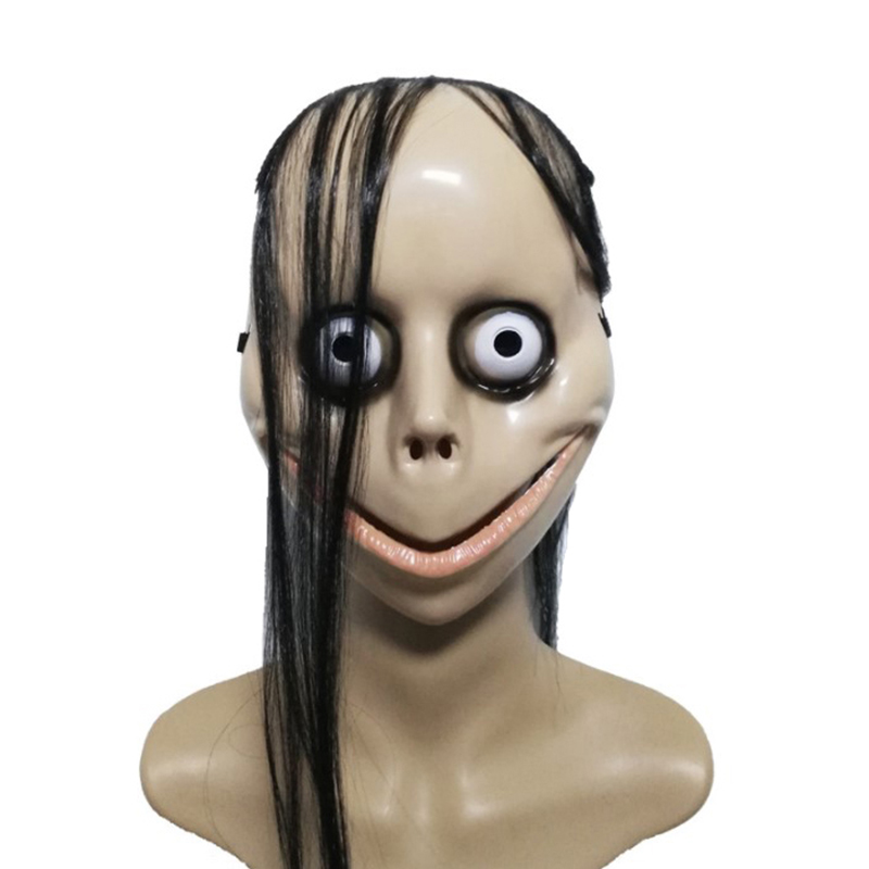 【Universal Car Parts Store】（NEW）New Halloween Horror With Long Hair Mo Mo Mask Funny Mask V-Shaped Mouth Mask With Hair Female Ghost Mask Roleplay Mo Mask Masks. 