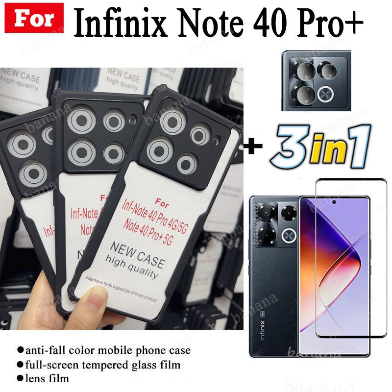 3in1 infinix Note 40 Pro+ Anti-fall Mobile Phone Case for infinix Note 40 Pro 4G Note40 Pro 5G Spark 20 Pro+Tempered Glass Film + Lens Film