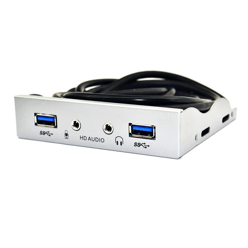 2 Port USB 3.0 Hub Splitter HD Audio 3.5mm Earphone Jack Mic Interface Front Panel Bracket Adapter for PC 20 Pin 3.5 Floppy Bay. 