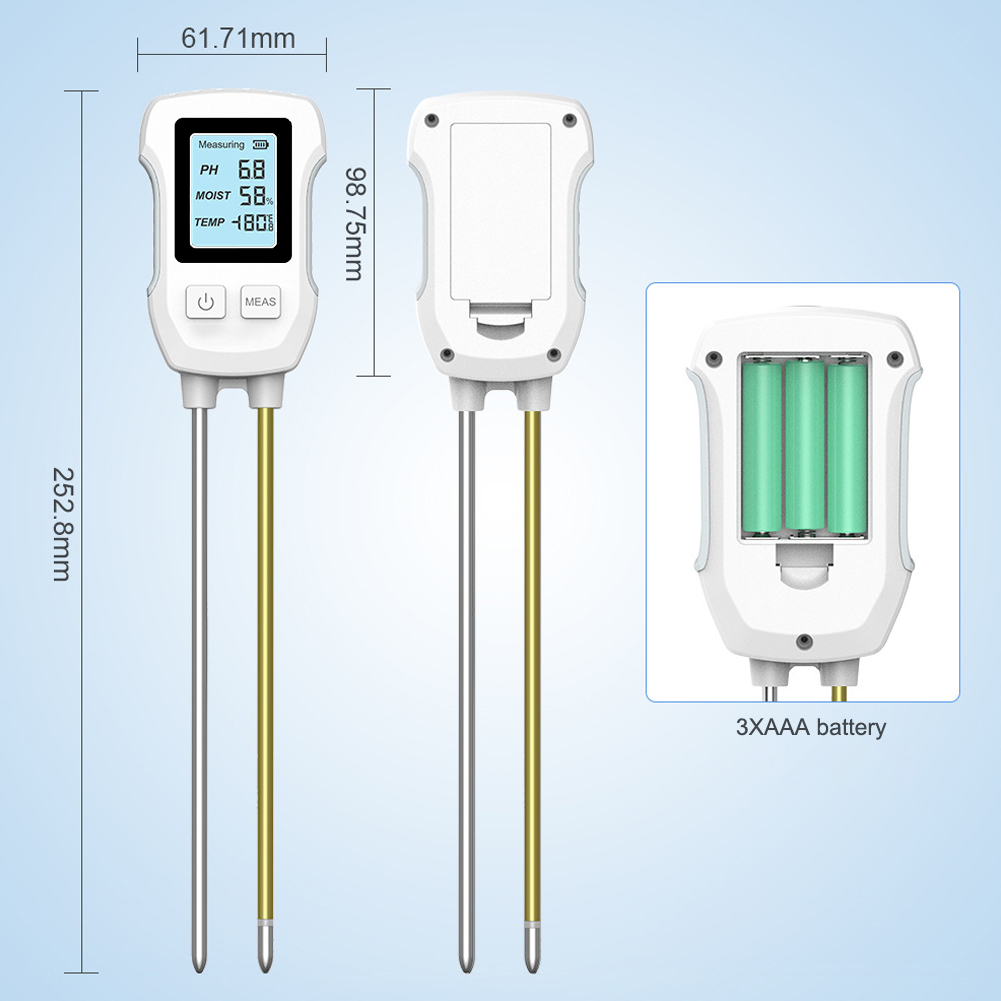 YIERYI Soil pH Meter, 3-in-1 Digital Soil pH/Soil Moisture/Temperature Meter Double Probe High-Precision Soil Tester with Backlight for Garden, Lawn, Vegetable Orchard. 