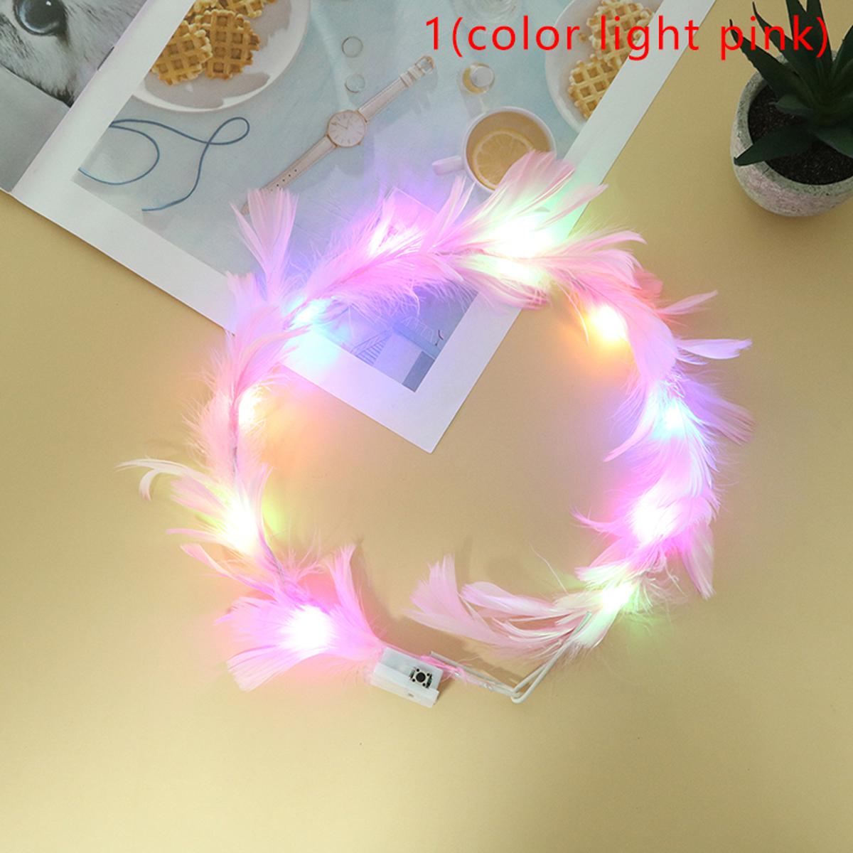 LED Feather Wreath Crown Light-Up Luminous Headdress for Girls Decoration