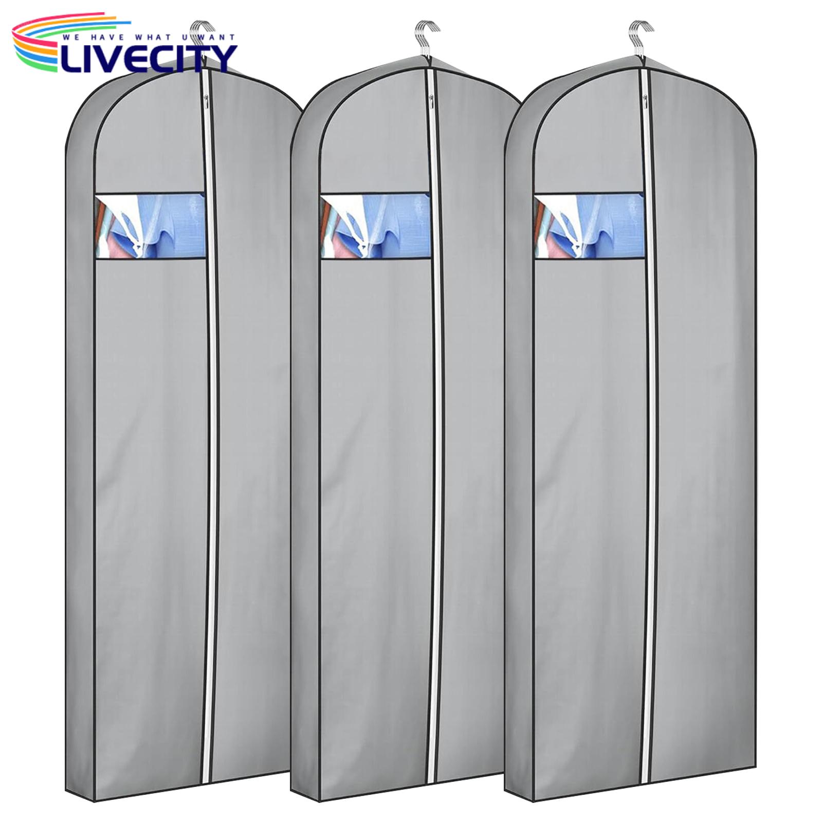Prom Dress Storage Bag 3 Pcs Waterproof Dress Storage Bag with Hanger Closet Organizer for Long Gowns Coats Transparent Window Dustproof Garment Bag for Hanging Garment Bag