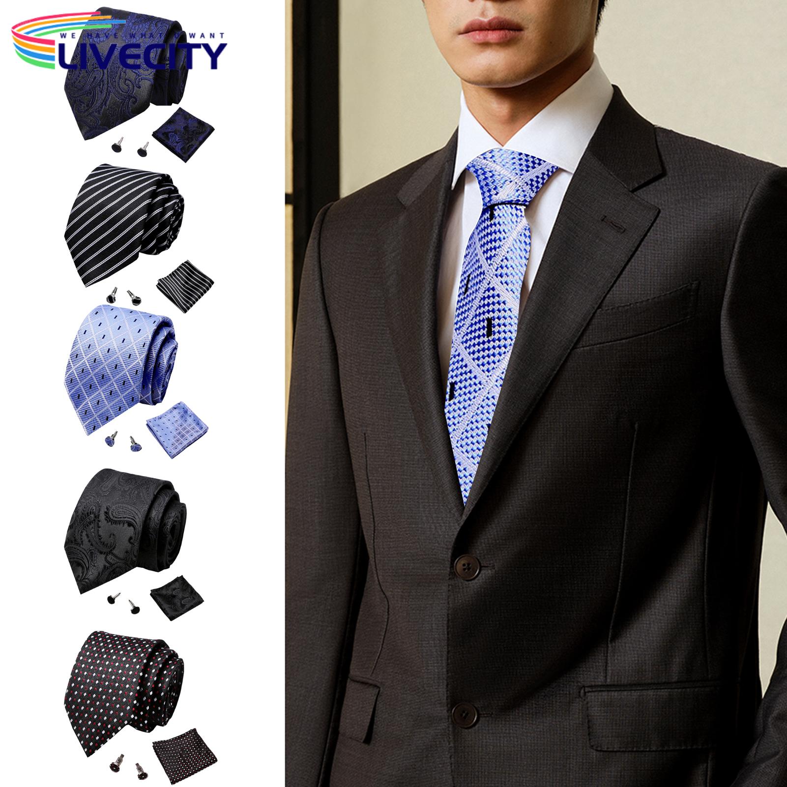 Tie Cufflink Pocket Square Set Breathable Gentleman Men Tie Set. 