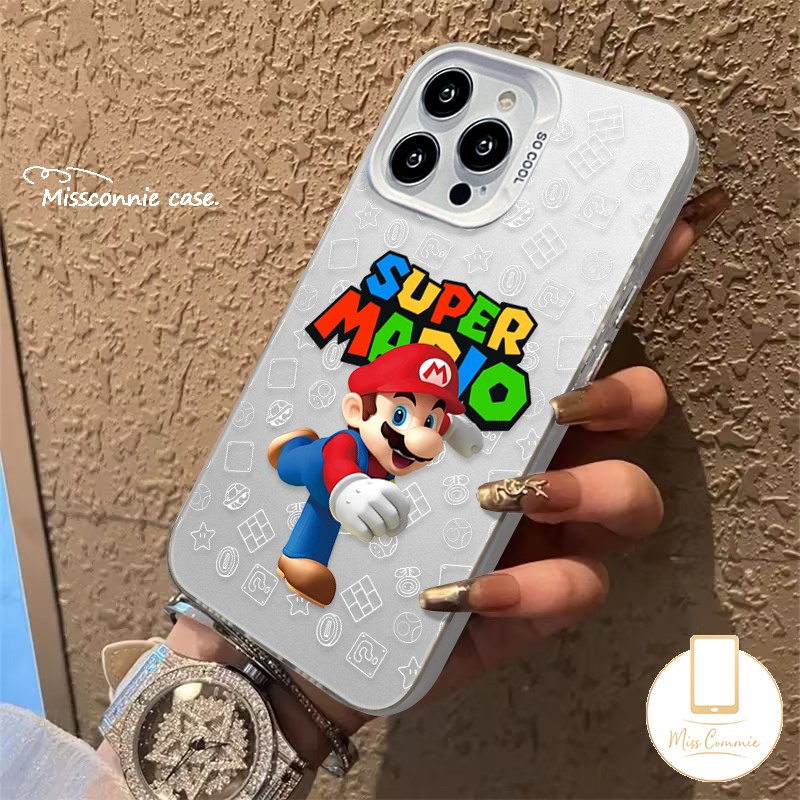 Cute Cartoon Super Mario Case Compatible for IPhone 16 11 15 14 13 12 Pro Max 7Plus XR X XS Max 15 7 16 8 Plus SE 2020 Luxury Plating Metal Lens Doodle Colored English Letter Cover. 
