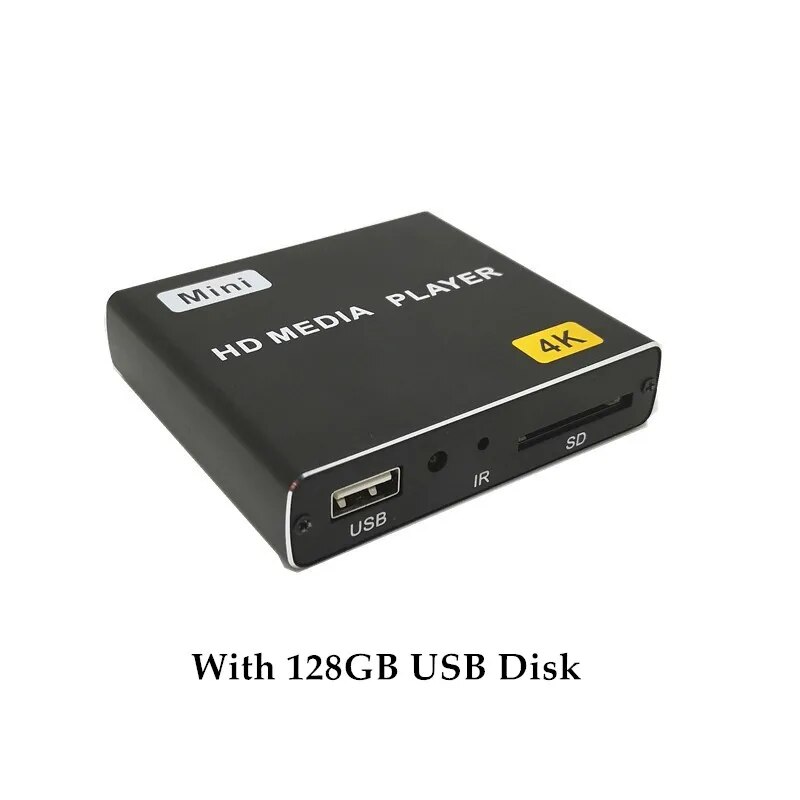 Mini 4K Blu-ray HD Media Player Support Horizontal and Vertical Screen TV Projector U Disk SD Card PPT Car Home AD Video Player. 