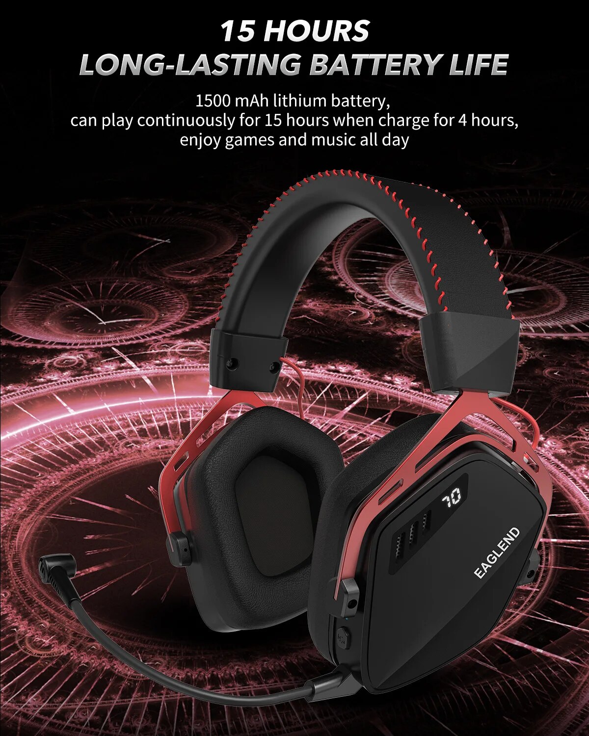 EAGLENO LEGEND G07 Wireless Gaming Headset for PC, PS4, PS5 with Noise Cancelling Mic Soft Memory Earmuffs Wireless Headphones. 