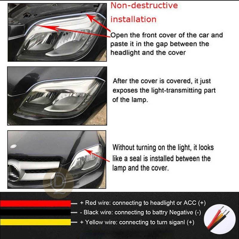 2x 2021 Latest LED Car DRL Daytime Running Light Automatic Motorcycle Mobile Turn Signal Bicycle Thin Strip Light Modeling Accessories（Ice Blue&Yellow-30cm）. 