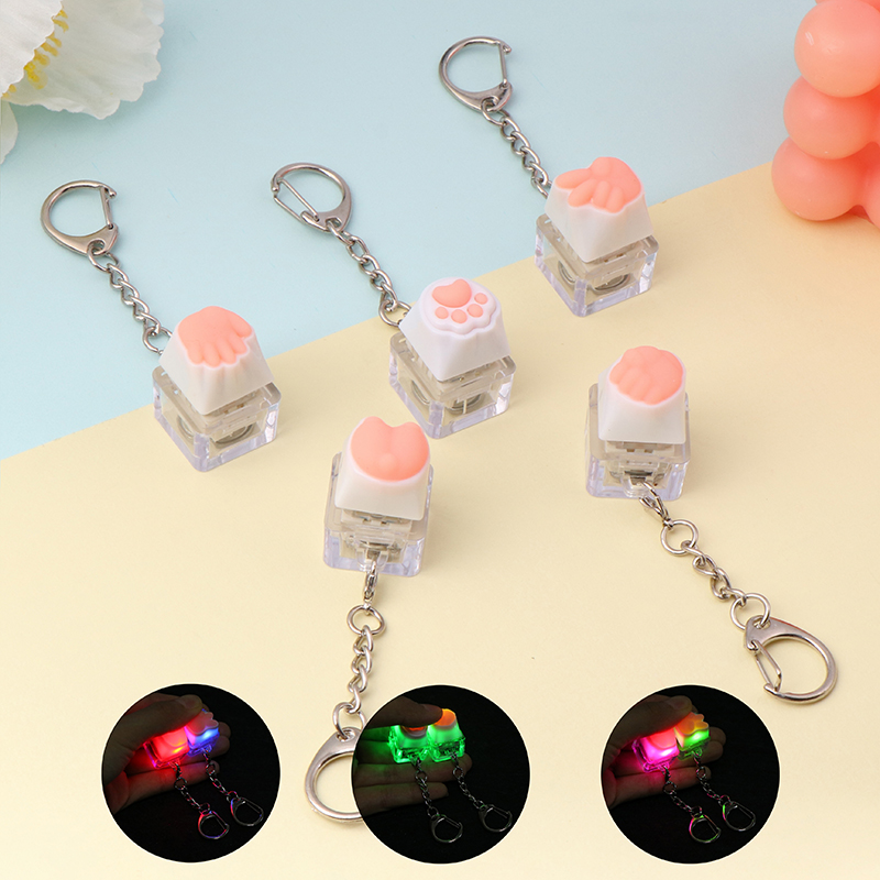 Creative Pink Cat Claw Keycap LED Mechanical Keyboard Keychain Backpack Pendant Mystic