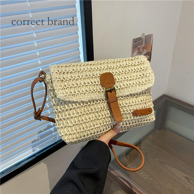 Designer Woven Ins 2026 Spring New Model Crossbody Bag, Fashionable And Simple, Handmade Single-Shoulder Casual Beach Straw Bag_voghion.com