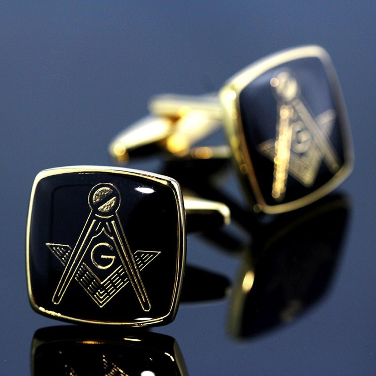 【happy one】MeMolissa Vintage Masonic Cufflinks Classic Square Cufflinks Gold with Black Personality Men's Shirt Gifts for Men