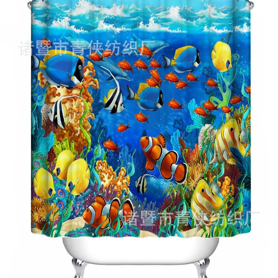 Factory e-commerce wholesale volume, high price, excellent polyester digital printing shower curtain floor mat four-piece set, toilet three-piece set, dolphin. 