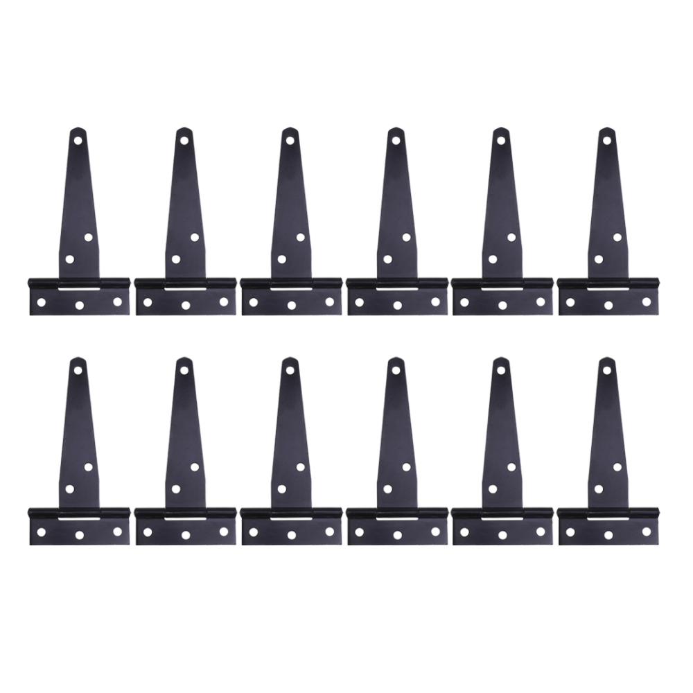 12Pcs 4Inches T Shaped Door Hinges Shed Hinge Gate Strap Hinge Door Gates Hinges (Black)