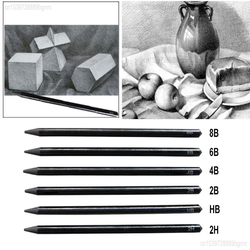 6Pcs/Set Professional Woodless Graphite Charcoal Pencils HB / 2H / 2B / 4B / 6B / 8B Soft Medium Hard For Art Sketching Drawing. 