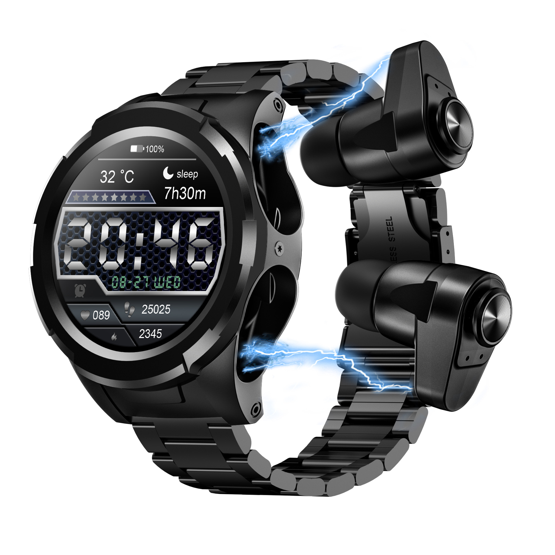 Cross-border F6 smart watch, Tws headset, 2-in-1, heart rate, blood oxygen, health monitoring, bluetooth sports watch. 