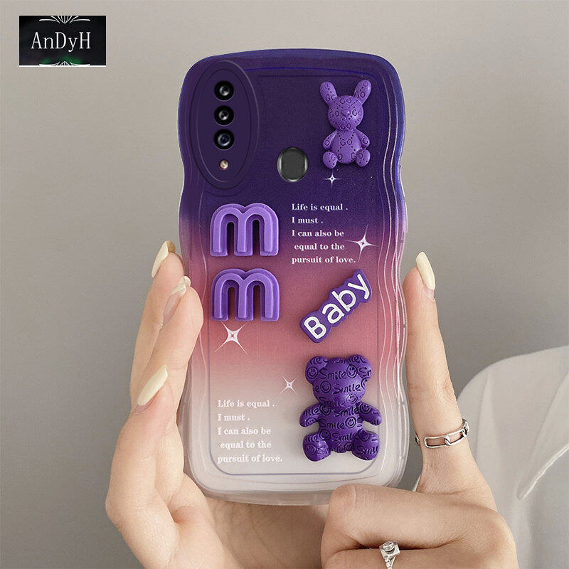 AnDyH Phone case For Samsung Galaxy A20S Case 3D Letters Bear Cute Cartoon Design Camera Protection Premium Gradient Soft Silicone Shockproof Casing Protective Back Cover Couple Cases. 