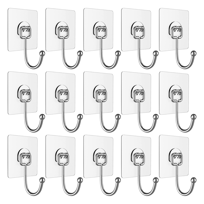 15 PCS Adhesive Hooks Towel Hook for Hanging Heavy Duty Wall Hooks for Bathroom Shower Kitchen