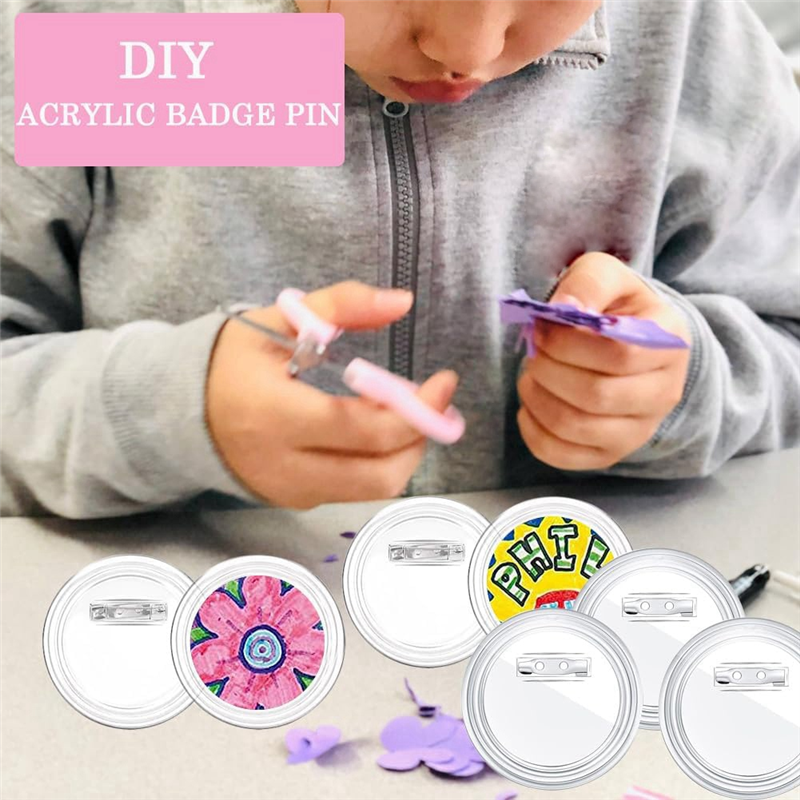 3 Inch Acrylic Button Pins Clear Plastic Button Badges Pin Craft Button with Pin Blank Pins Photo Buttons Pin, 25 Pack Easy to Use. 