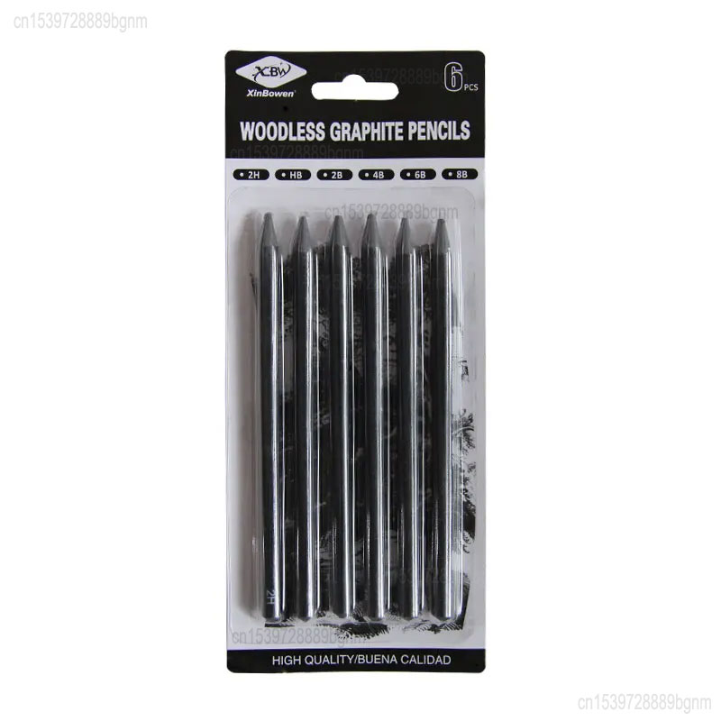 6Pcs/Set Professional Woodless Graphite Charcoal Pencils HB / 2H / 2B / 4B / 6B / 8B Soft Medium Hard For Art Sketching Drawing. 