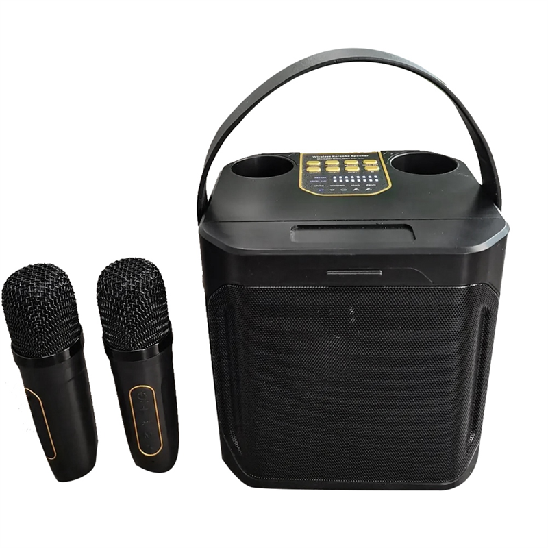 High Power Karaoke Bluetooth Speaker Portable 360 Stereo Surround Waterproof Wireless Subwoofer with Dual Microphone-B