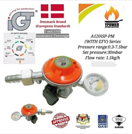 IGT Auto GAS Regulator - High Quality Safety Device for LPG - 22MM with Meter (Made In Denmark). 