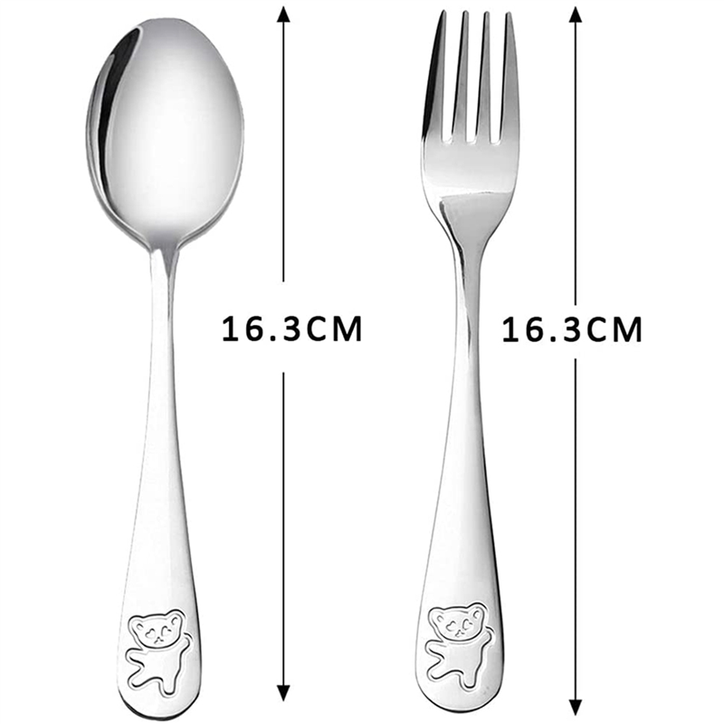 24 Pieces Kids Silverware Stainless Steel Children's Safe Flatware Little Bear Child Spoon and Fork Set Toddler Utensils