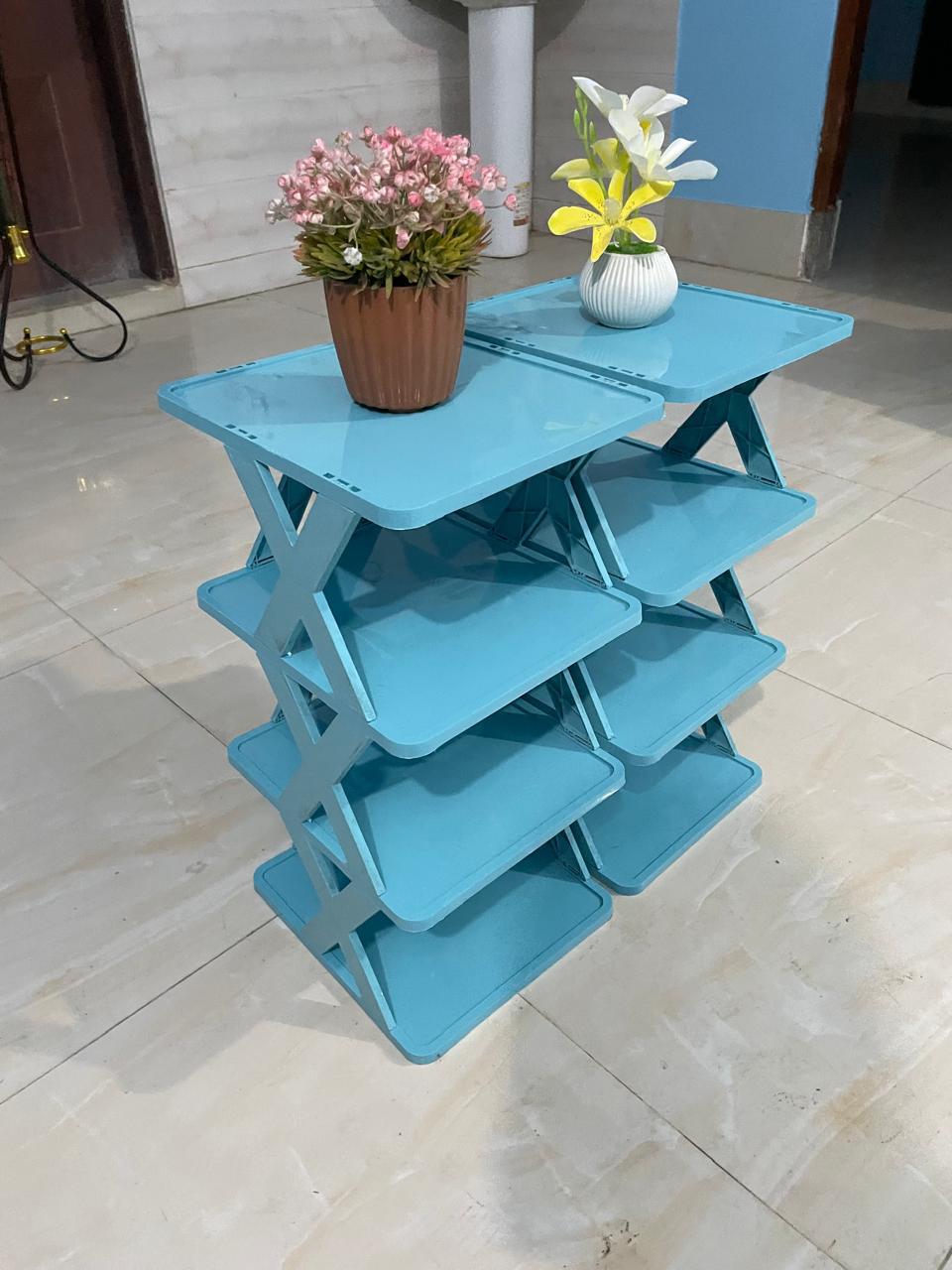 1 pcs Multi-Layer Folding Shoe Rack: 4-Layer Adjustable Plastic Storage for Shoes, Easy to Assemble. 