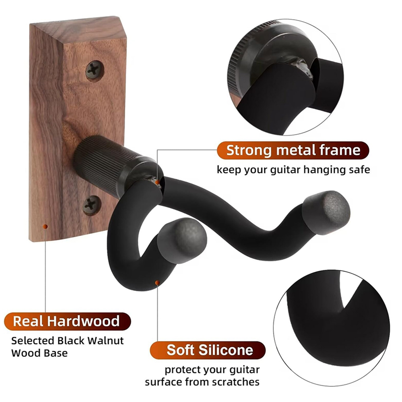 2PCS Guitar Wall Mount, Guitar Hangers Hooks Bracket Holders for Acoustic and Electric Guitars Bass Banjo Black Easy to Use