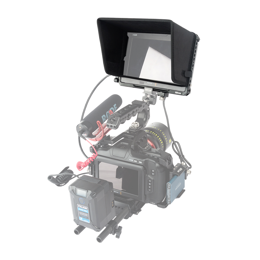 Nitze Monitor Cage for Blackmagic Video Assist 7” 12G HDR with Sunhood, HDMI-Compatibled and USB-C Cable Clamps - JT-B02B. 